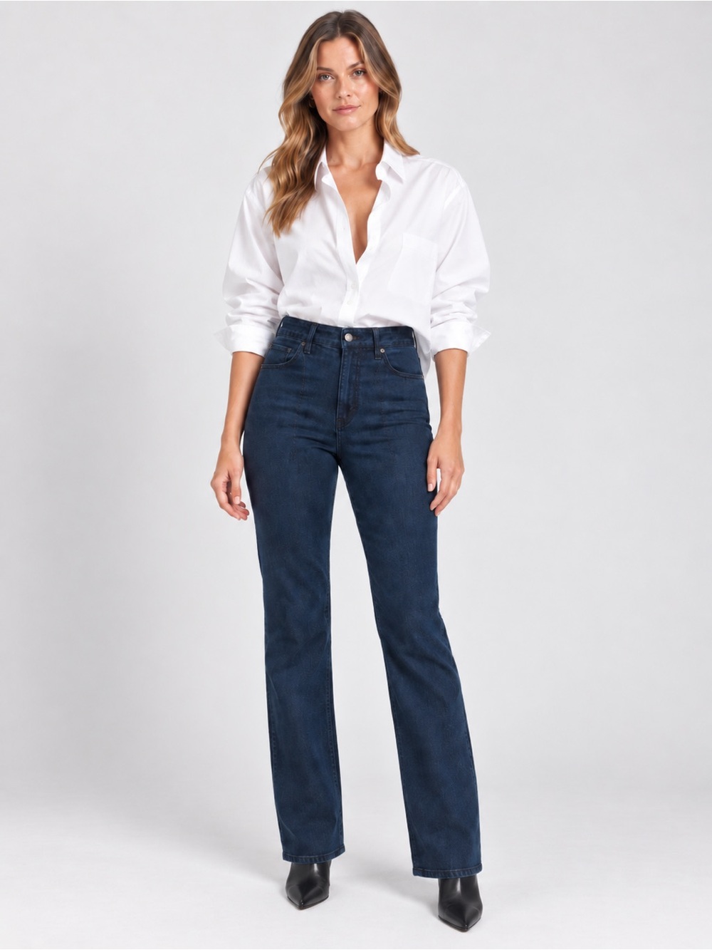 Veronica Beard Crosbie Slim Wide Leg Jeans Size 28 Navy High Rise Patch Pocket